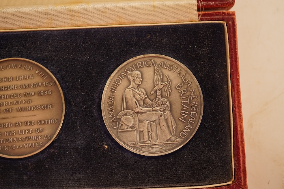 British Royal commemorative Medals, a set of three fantasy medals commemorating the silver jubilee of George V and Mary, coronation of Edward VIII and coronation of George VI and Elizabeth, cased